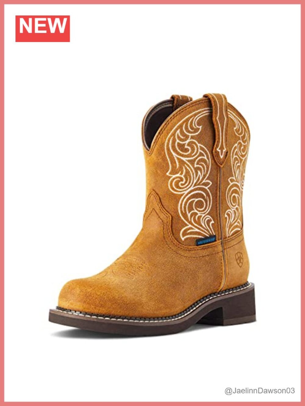 Waterproof Leather Western Boots Mid Calf Pull On Embroidered